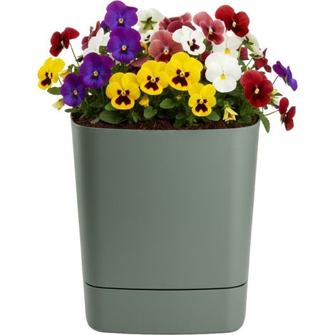 CUBI Recycling-Blumentopf mit Untersetzer, graugrün, 30 x 30 cm