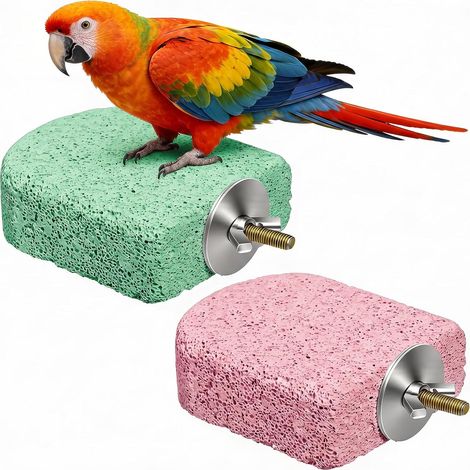 Bird Perches Set of 2 Natural Mineral Stone Parakeet Limestone Parakeets Natural Beak Whetstone Parakeets Conure Pink Blue (1/5)