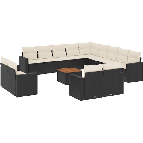 Maison Exclusive - Set Divani da Giardino 14pz con Cuscini in Polyrattan Nero (1/5)