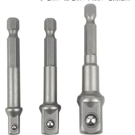 Adaptateur 6 pans vers 1/4, 1/2, 3/8 carré - 3 pièces adaptateur douille hexagonale adaptateur douille clé à douille jeu d'écrous rallonge de connexion pour tournevis sans fil (1/5)