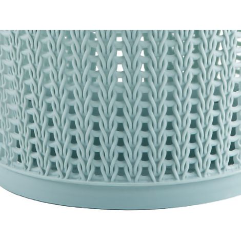 Poubelle ronde en plastique imitation rotin, sans couvercle, bleue, taille S. (1/5)