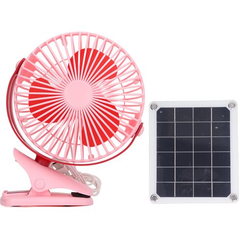 Ventilateur solaire portable à clip USB, mini ventilateur de bureau rafraîchissant pour activités intérieures et extérieures, rose (1/5)