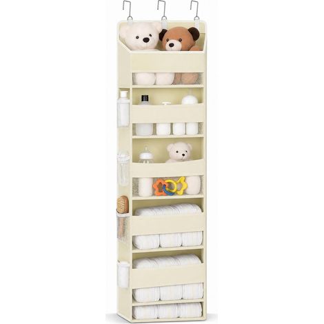 Organisateur de porte suspendu à 5 compartiments, étagère de porte suspendue, organisateur de rangement pour chambre et salle de bain, rangement gain de place derrière la porte (blanc crème), 140 × 39