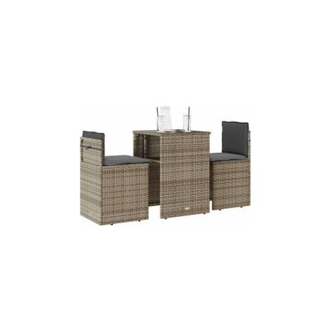 Ensemble de bistro 3 pcs avec coussins gris résine tressée (1/5)