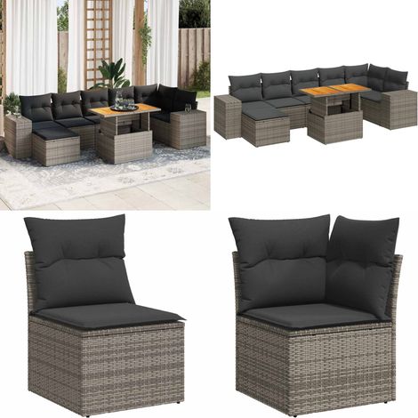 vidaXL Salon de jardin 8 pcs avec coussins gris résine tressée (1/5)