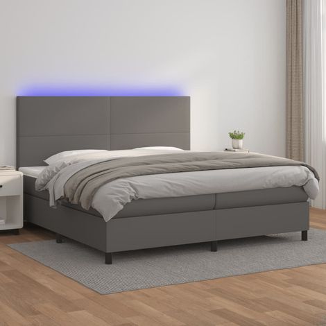 Sommier tapissier et matelas et LED Sommier pour Adulte et Enfant Lit adulte Gris 200x200 cm Similicuir XRKJY7053057 (1/5)