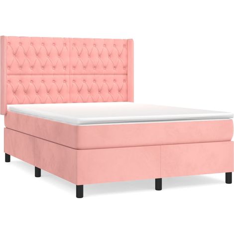 Maison Exclusive - Sommier à lattes de lit avec matelas Rose 140x190 cm Velours (1/5)