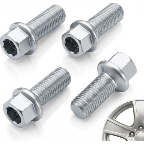 4 Boulons De Roue M14 x 1,5 x 27 mm SW17, Siège Sphérique A/G, Acier Alliage 40Cr Galvanisé Anticorrosion, Compatibles Avec Jantes (Golf, Jetta, Bora, Touran) (1/5)