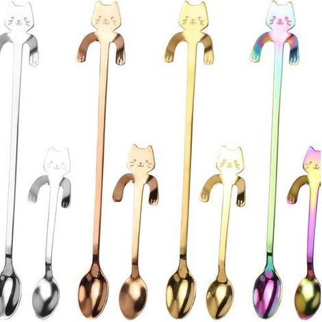 Ensemble de 8 cuillères à café chat, cuillères à thé design, cuillères à dessert, cuillères à dessert suspendues chaton en (1/5)