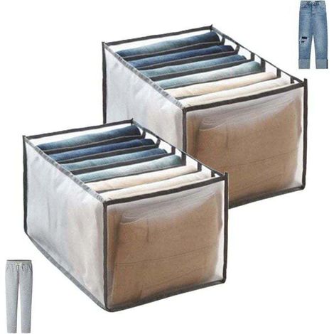 2 Pcs Jeans Organisateur Rangement Pantalon de Tiroir Armoire Pliable en Maille, Séparateurs de Boîte Placard de Penderie Grande Capacité pour Rangement à Tiroirs Vetement Pantalon Gris