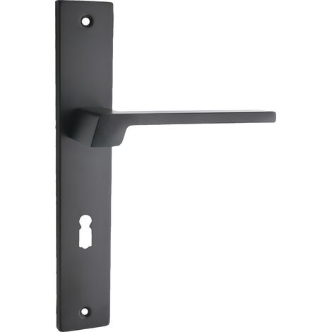domino Türgriff 72 Drückergarnitur BB-Buntbart Set Langschildgarnitur Türklinke für Zimmertür, Bürotür, Kellertür & Innentür L-Form Türbeschläge aus Aluminium Schwarz CANTORO BLACK (1/5)