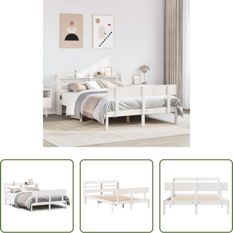 Tête de lit sur pied - Cadre de lit sans matelas blanc 140x200 cm bois de pin massif (1/5)