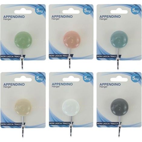 Trade Shop - GANCIO APPENDINO ADESIVO APPENDIABITI DA PARETE CASA CUCINA BAGNO TONDO COLORATO 10804 - (1/2)