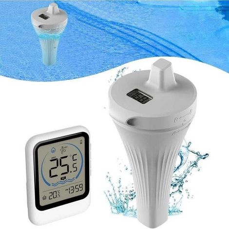 1 thermomètre de piscine sans fil avec capteur de température, format 12/24 heures, -40°C-70°C, adapté aux aquariums et jacuzzis (sans pile). (1/5)