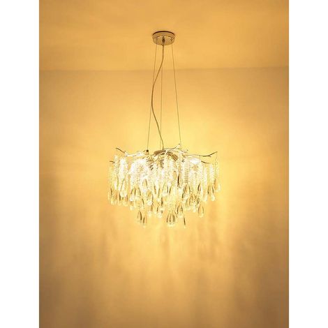 Pendelleuchte Hängeleuchte Deckenleuchte Metall silber Glaskristalle H 120 cm