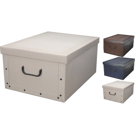 Spetebo – Lot de 3 boîtes de rangement en carton 51x37x24 cm – Couleurs crème, bleu, bordeaux – Volume 45 litres avec poignées