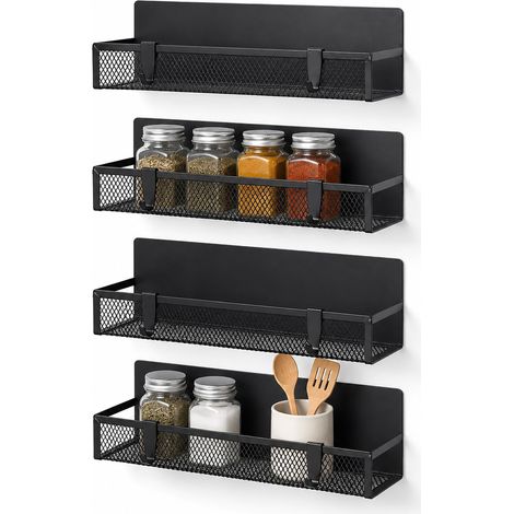 Relaxdays: portaspezie magnetico, set da 4, 2 misure, metallo, 8 ganci, mensola magnetica per frigo, nero (1/5)