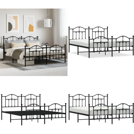 Metallbett ohne Matratze mit Fußteil Schwarz 180x200 cm - Metallbettgestell - Metallbett mit Fußteil
