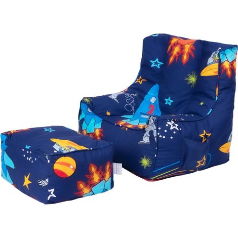 Ready Steady Bed - Sitzsack für Kinder mit Fußhocker, ergonomisch geformter Sitzsack für Kleinkinder, bequeme Kindermöbel für das Spielzimmer, Gaming-Sitzsack und Pouf für Kinder - Weltraum-Junge (1/5)