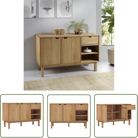 The Living Store Buffet OTTA 114x43x73,5 cm Bois massif de pin - Buffet - Meuble De Rangement - Commode - Mobilier Scandinave - Bois Massif (1/5)