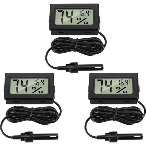 Numérique Thermomètre Hygromètre avec Sonde Externes Jauge de Température Humidité Mètre pour Reptile Incubateur Volaille Reptile Salle Séjour Bureau (3 Pièces) (1/5)