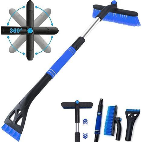 3 en 1 Brosse à Neige, Grattoir Voiture, Brosse Voiture, Gratte Givre, poignée en Mousse pour racloir à Glace, Balais à Neige pour Auto Extensible (Bleu) (1/5)