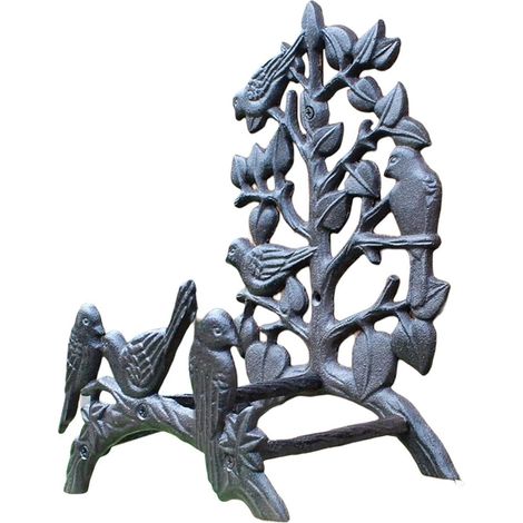 Support Pour Tuyau D Arrosage - En Fonte De Fer - Design Oiseau Et Arbre - Fixation Murale Décorative - Pour Jardin Terrasse Porte D Entrée - 1 Pièce