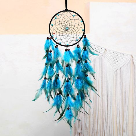 Atrapasueños decorativo con luz y plumas – farol de pared, conjunto de campanillas de viento para uso interior y exterior, cuentas de madera, hoja LED, 16 cm (1/5)