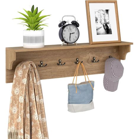 Costway – Porte-manteau mural 80 cm – Étagère supérieure en bois d'ingénierie – 6 crochets pour chapeaux et sacs – Charge maximale 50 kg (1/5)