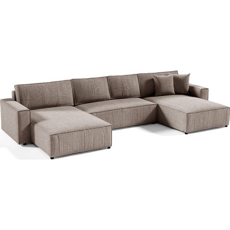 U-Sofa 5-sitzig umbaubar Truhe Isaac Cord Taupe
