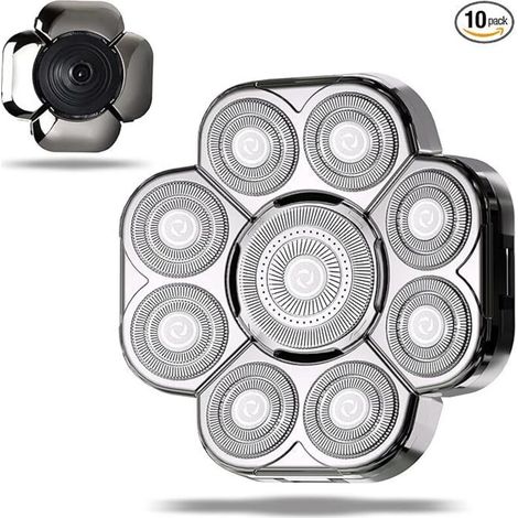 8D Tête Rasoir,tondeuse crane chauve 8D,Rasoir électrique Flottant Barbe 8 Têtes,Universel Double Anneau Lame Rasage Remplacement Durable Rapide pour Homme Chauve Rasoir électrique 8