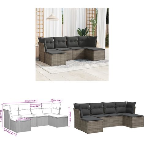 Salon de jardin 6 pcs avec coussins gris résine tressée - Salon De Jardin - Canapé Extérieur - Ensemble Salon De Jardin - Meuble De Jardin - Mobilier De Jardin - Home & Living (1/3)