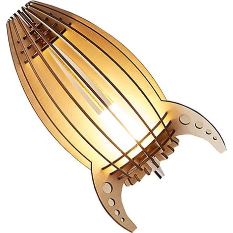 Lampe de table en bois en forme de fusée, veilleuse décorative chaleureuse pour chambre et bureau (1/5)