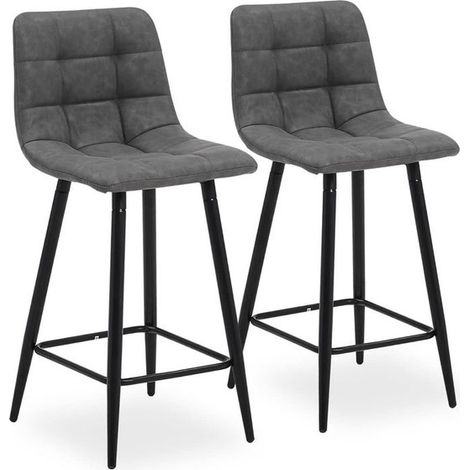 Bar Stools,2x Faux Leather High Back Upholstered Breakfast Bar Chairs, Grey (1/5)
