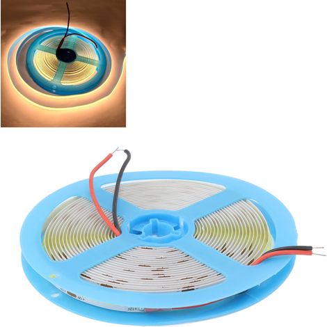 Neue Generation von Niedervolt-COB-LED-Lichtstreifen, 5 m langer, selbstklebender, flexibler Lichtstreifen für den Innen- und Außenbereich, 3000 K warmes Licht. (1/5)