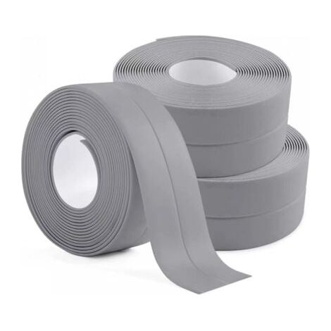 3 rouleaux de ruban d'étanchéité étanche, gris, scellage de salle de bain, ruban de calfeutrage auto-adhésif en PVC pour cuisine, salle de bain, baignoire (1/5)
