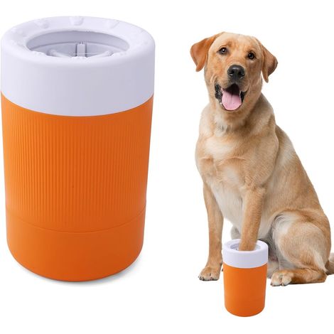 Pfotenwaschbecher für Haustiere, tragbarer Pfotenreiniger mit weicher Bürste, Pfotenreiniger für Hunde/Katzen bei Verschmutzungen, Pfotenreinigungswerkzeug (orange) (1/5)