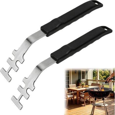 Lot de 2 lève-grilles en fonte résistantes à la chaleur pour grille de barbecue Anti-brûlure - Poignée antidérapante - Pour grilles en fonte et acier inoxydable (1/5)