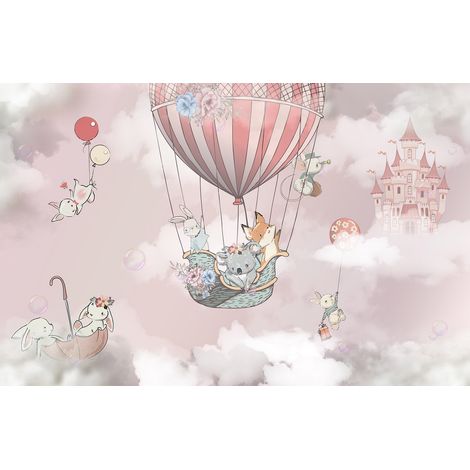 Papier peint panoramique Enfants - Animaux Montgolfière - 130 cm x 84 cm (1/2)