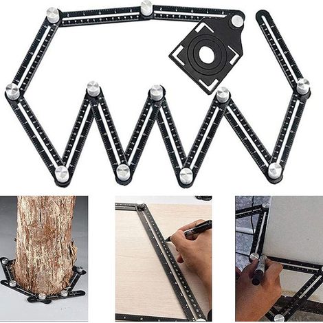Multi-angle tile measuring ruler – black – angle template made of aluminum alloy – 12 side tools – suitable for woodworking and ceramic tiles (1/5)