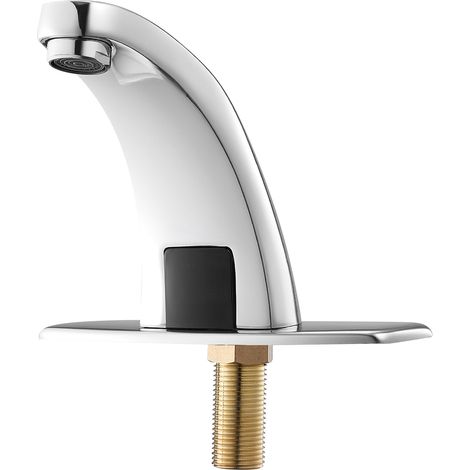 Mophorn Robinet automatique sans contact avec capteur de mouvement, eau froide, équipé d'une plaque de protection, fonctionne sur piles, compatible avec tuyau de 9,5 mm, finition chromée argentée
