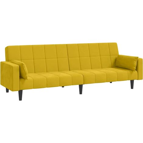 Canapé Sofa-lit à 2 places avec deux oreillers Jaune Velours (1/5)