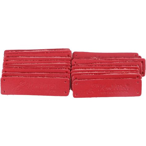 Lot de 20 étiquettes en cuir véritable, artisanales, souples et durables, pour créations DIY et loisirs créatifs, étiquettes embossées rouges, multi-usages. (1/5)
