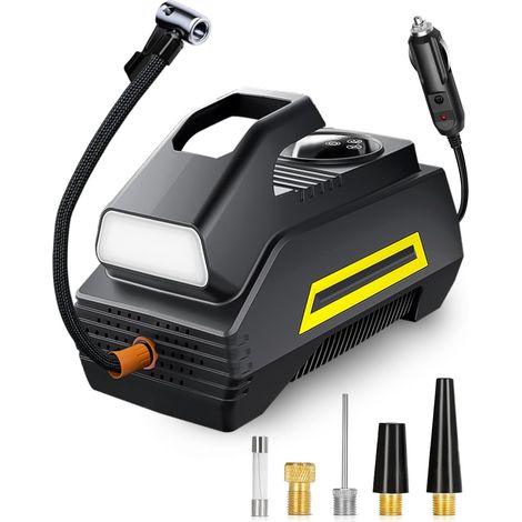 12V Portable Air Compressor, Car Tyre Inflator with Automatic Shut-off, LCD and LED Screen, Fast Flow 35L/Min, 2.8m Cable for Car, Motorcycle, Bike, Ball (1/5)
