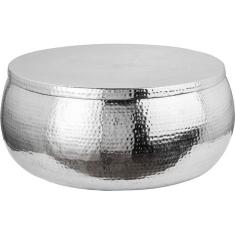 Couchtisch TRIANE 70 cm silber gehämmert – Glänzendes Aluminium mit Hammerschlag-Effekt