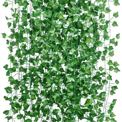 12Pcs 2m Artificiel Lierre Guirlande Plante Artificielle Exterieur Faux Lierre Feuillage Artificiel Feuille Guirlande Décoration Interieur + 100pcs Attaches Câble-Ensoleillé (1/5)