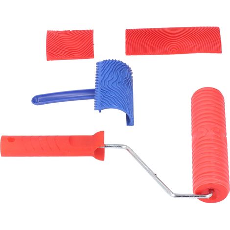 Lot de 5 Rouleaux à Peindre Texturé Bois Grain Motif avec Manche pour Décoration Murale Pièce Art Peinture DIY (1/5)
