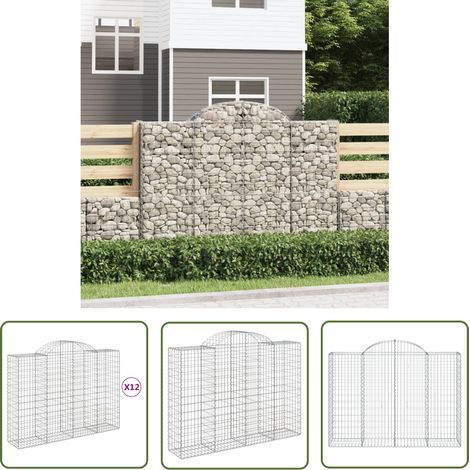 The Living Store Gabionen mit Hochbogen 12Stk. 200x50x140/160cm Verzinktes Eisen - Gabionen - Gartendeko - Gartenzubehör - Zaun - Sichtschutz (1/5)