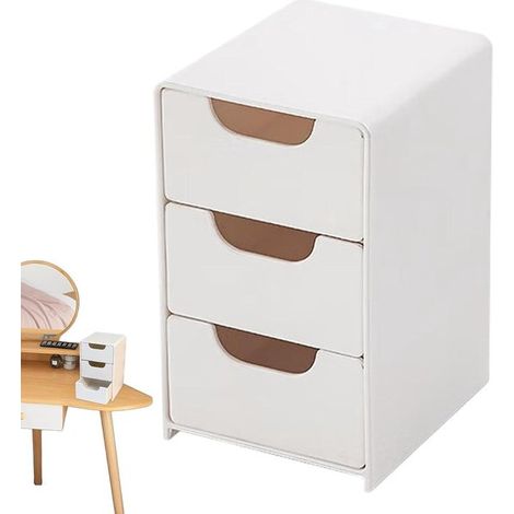 Organizzatore da scrivania - Cassetti portaoggetti - Organizzazione dello spazio di lavoro - Design a tre livelli - 13x8x9 cm - Bianco (1/5)
