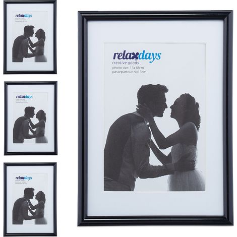 4x Cornici Portafoto, 13x18 cm, Passe Partout 9x13 cm, da Appoggiare o Appendere, Colore Nero (1/5)